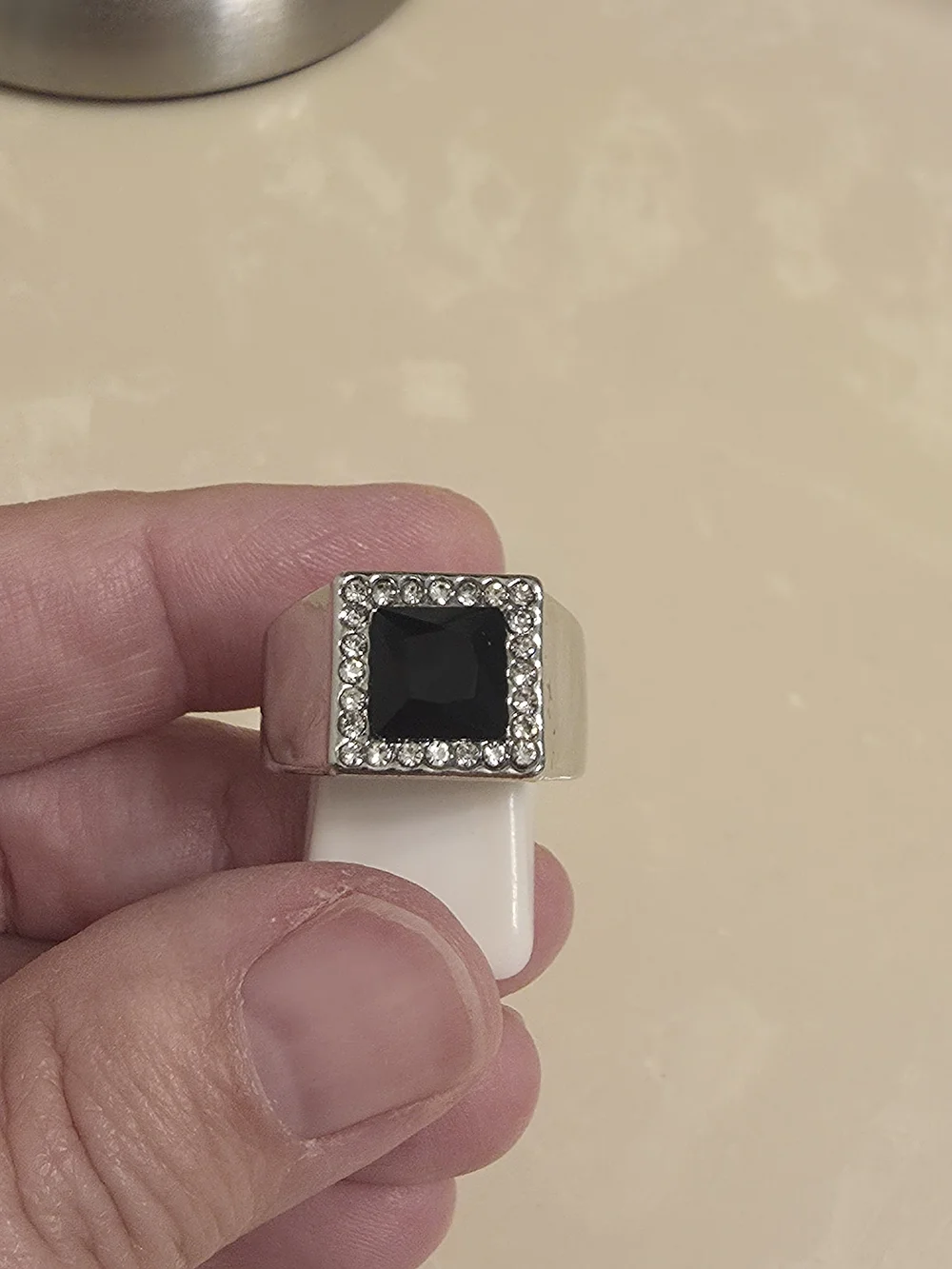 Men's Silver CZ and Onyx Statement Ring Size 8